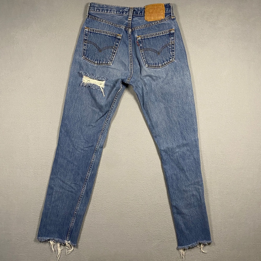 Vintage Levi's 501 XX Jeans Women 28 Blue Made in USA Distressed Raw Hem